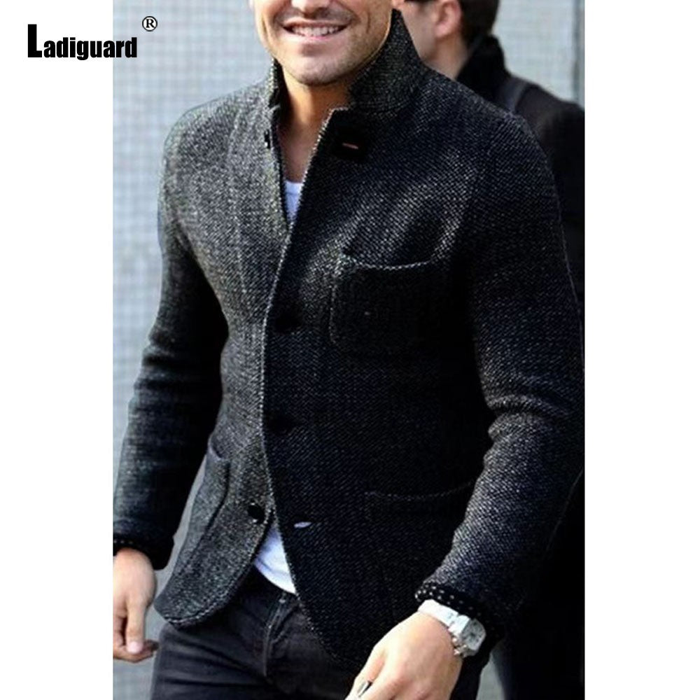 Mens Elegant Leisure Casual Knitted Blazers European Style 2024 Spring Classic Basic Jackets Men Slim Comfy Blazers Outerwear