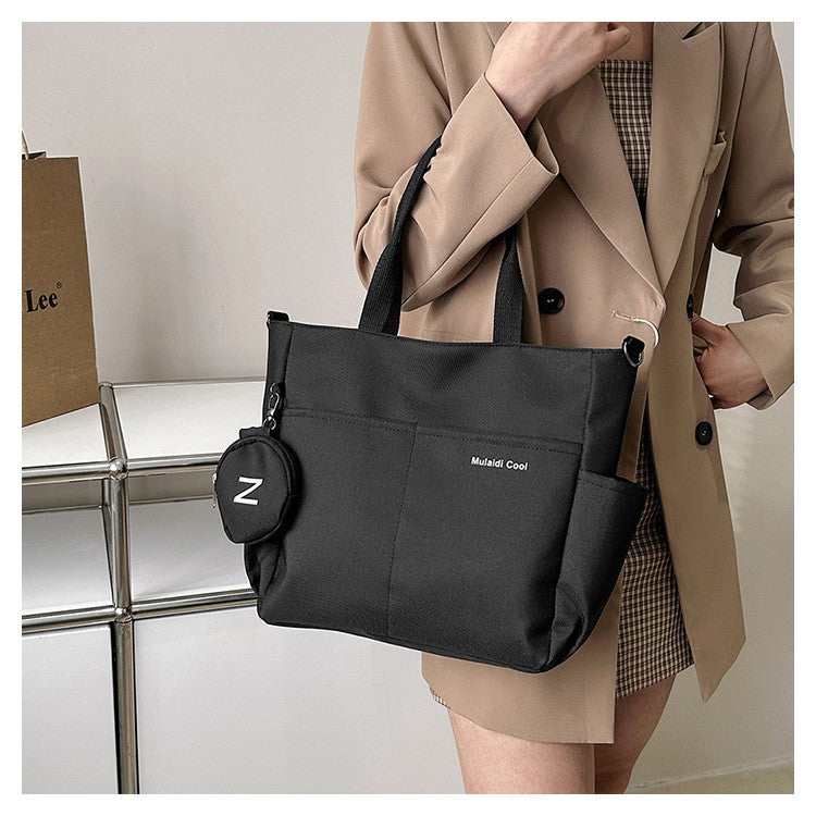 Minimalist Nylon Tote Bag, Oxford Waterproof Handbag Shoulder Crossbody Bag with Pocket, Effortless Style for Women Daily Errand
