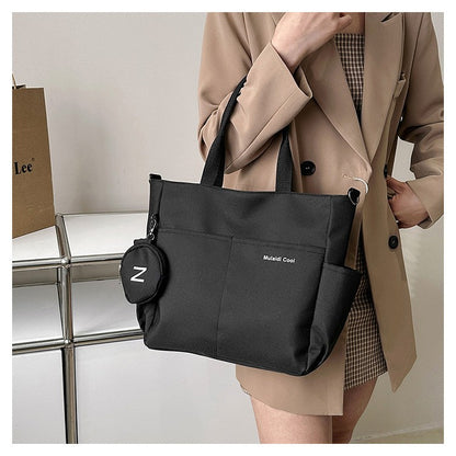 Minimalist Nylon Tote Bag, Oxford Waterproof Handbag Shoulder Crossbody Bag with Pocket, Effortless Style for Women Daily Errand