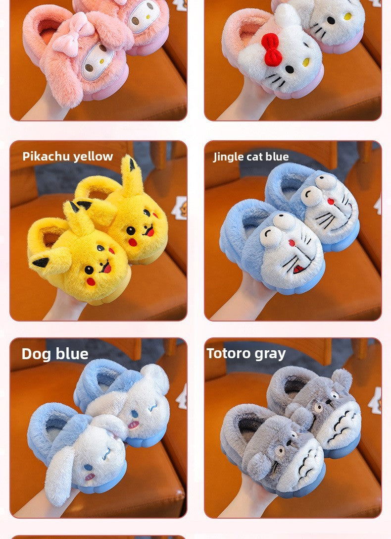 2025 New Winter Warm Cute Cartoon Indoor Mule Soft Non-slip Fluffy Slippers For Kids Teen Boys Girls Children Home Cotton Shoes