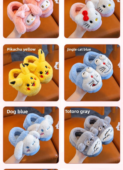 2025 New Winter Warm Cute Cartoon Indoor Mule Soft Non-slip Fluffy Slippers For Kids Teen Boys Girls Children Home Cotton Shoes