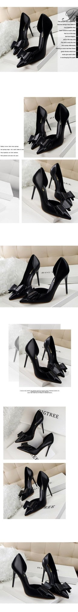 Korean Fashion Women's Shoes Wedding Bow High Heels Stiletto Heels Shallow Pointed Head Side Empty Thin Shoes