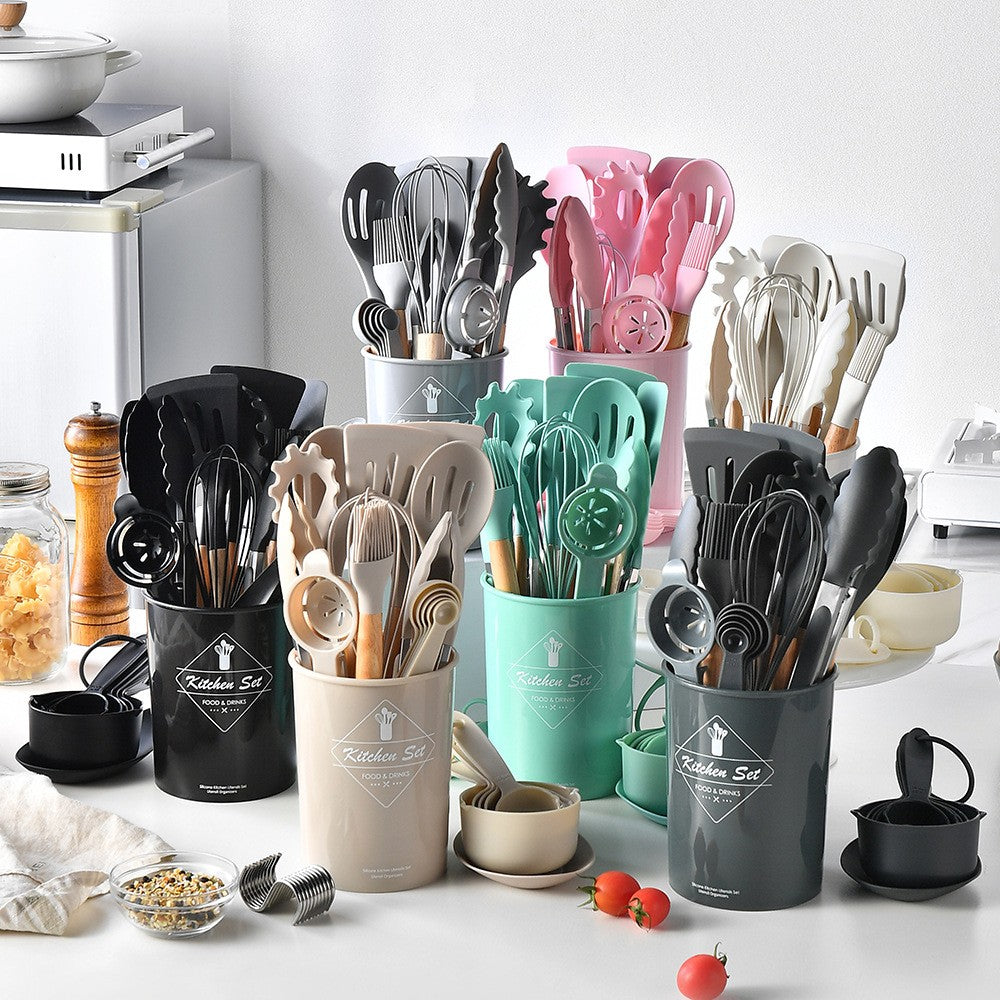 12PCS Silicone Kitchen Utensils Cooking Set Food Grade Cookware Utensils Turner Spatula Measuring Spoon Practical Kitchenware