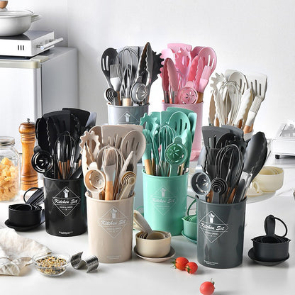 12PCS Silicone Kitchen Utensils Cooking Set Food Grade Cookware Utensils Turner Spatula Measuring Spoon Practical Kitchenware