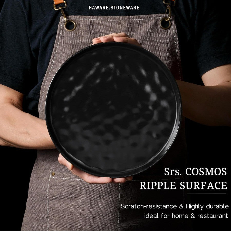 12Piece Stoneware Dinnerware Set for 4 People with Plates and Bowls Matte Black Ceramic Tableware for Home Restaurant Use Chip