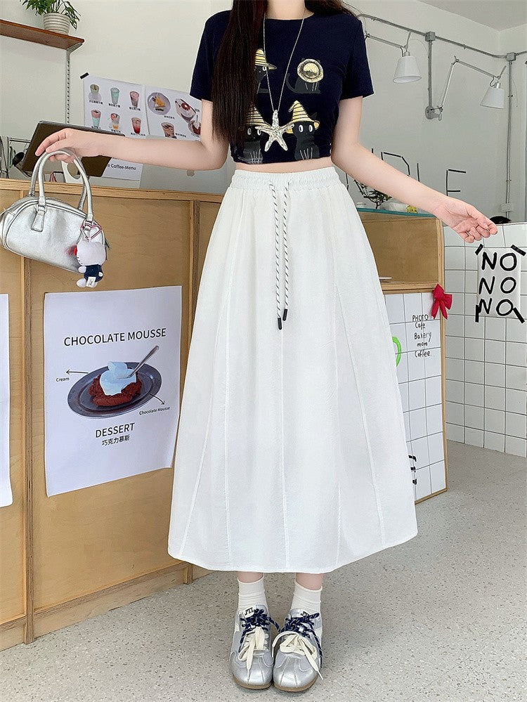 Plus Size Skirt Women 2025 Summer New Fashionable High Elastic Waist A Line Skirt Korean Style Casual Long Skirt Woman