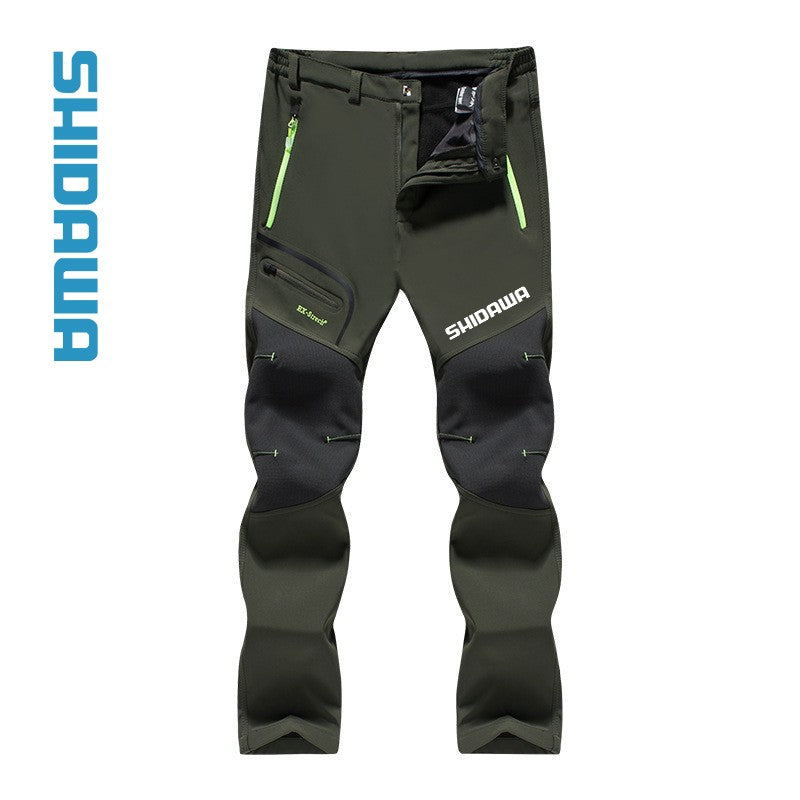 Traje de Pesca de Inverno Corta-Vento Impermeável Soft Shell Masculino Tamanhos Grandes com Capuz Acolchoado de Veludo Quente + Conjunto de Calças de Pesca para Caminhada