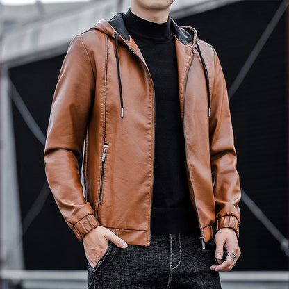 Fashion Men's New Hoodie Leather Jackets Autumn Casual Clothing Jacket Biker Motorcycle Slim Leisure Coats Windproof Warm 4Xl