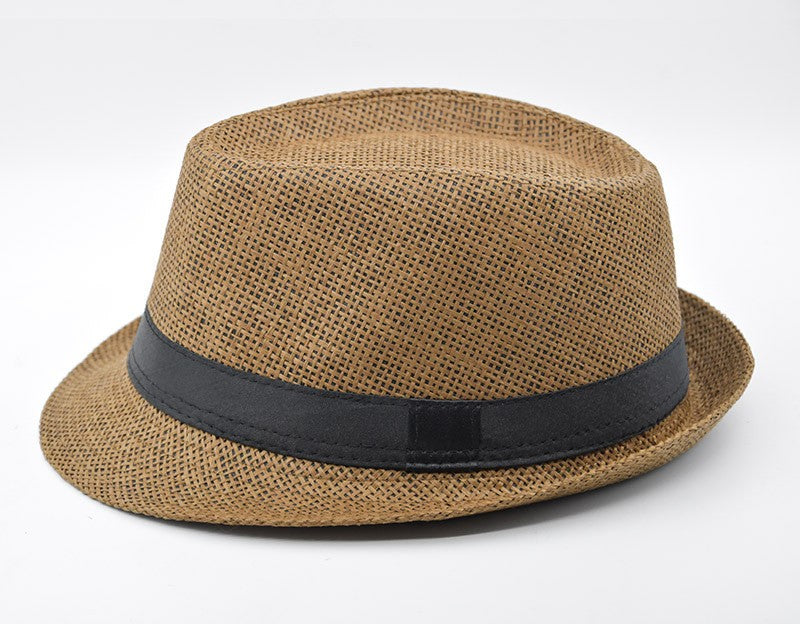 Fashion Unisex Women Men Straw Hat Ribbon Curling Brim Jazz Fedora Hat Panama Gangster Cap Outdoor Beach Parent-Child Sun Hats