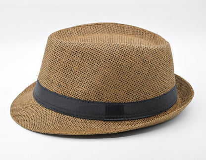 Fashion Unisex Women Men Straw Hat Ribbon Curling Brim Jazz Fedora Hat Panama Gangster Cap Outdoor Beach Parent-Child Sun Hats