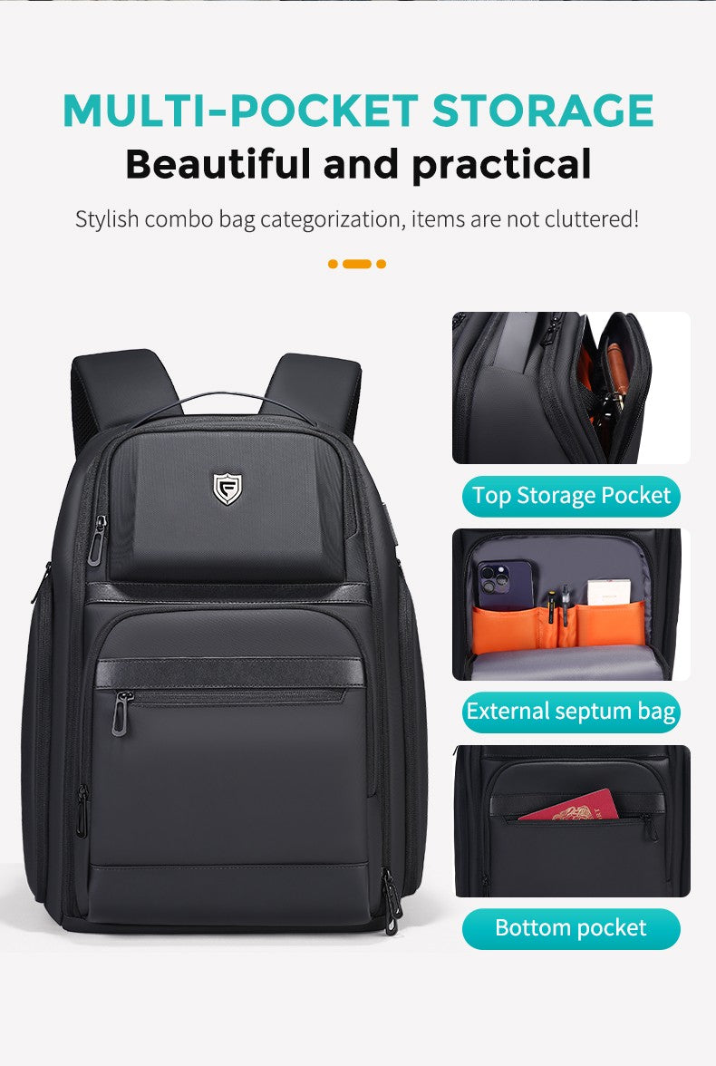 Fenruien Men 36L Business Backpack USB Waterproof  Multi Pocket Backpacks Fit 17.3 Inch Laptop