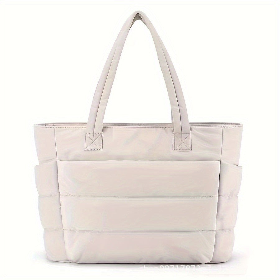 Quilted Large Capacity Tote Bag for Women Durable Fabric with Zipper Closure & Wrist Strap, Spacious Gym Beach Work Travel Bag