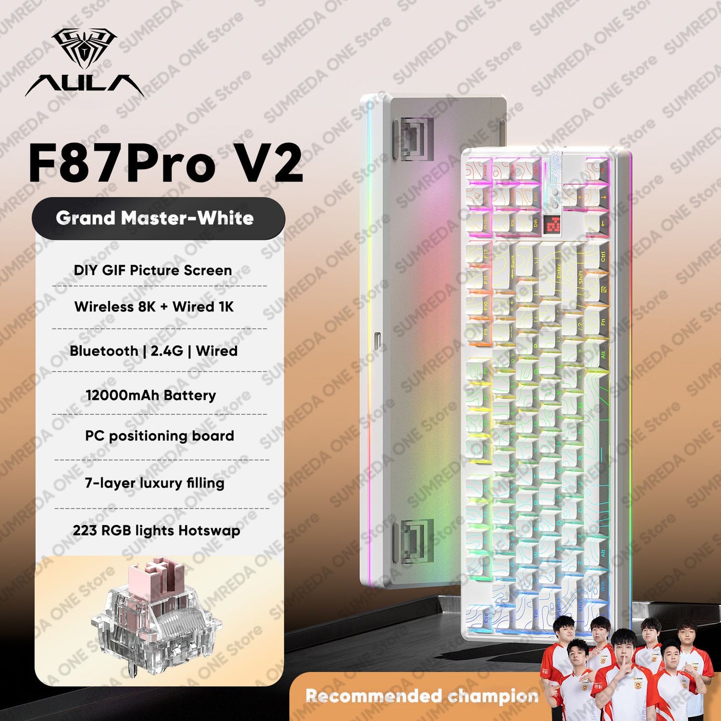 AULA F87 Pro V2 Wireless Gaming Mechanical Keyboard F87Pro V2 Bluetooth 2.4G Wired RGB Hotswap 8K Return 12000mAh Gamer Keyboard