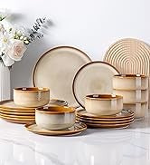 Ceramic Dinnerware Sets for 6, High Edge Stoneware Plates and Bowls Set, Chip and Crack Resistant | Oven & Dishwasher & Microwav