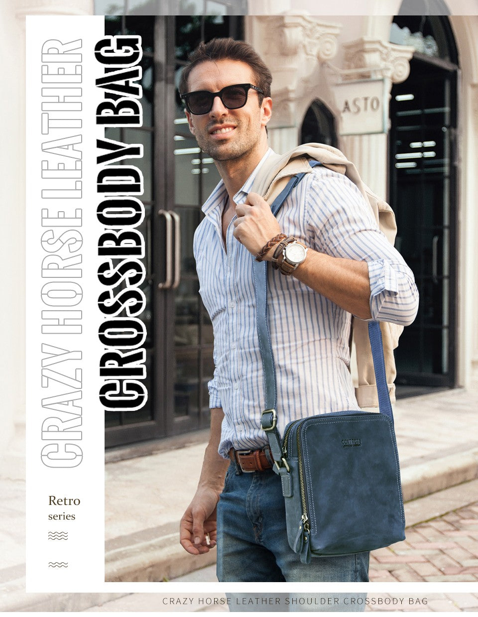 CONTACT'S Genuine Leather Men's Messenger Bag Vintage Sling Shoulder Bags for 7.9" iPad Mini High Quality Male Crossbody Bag Men