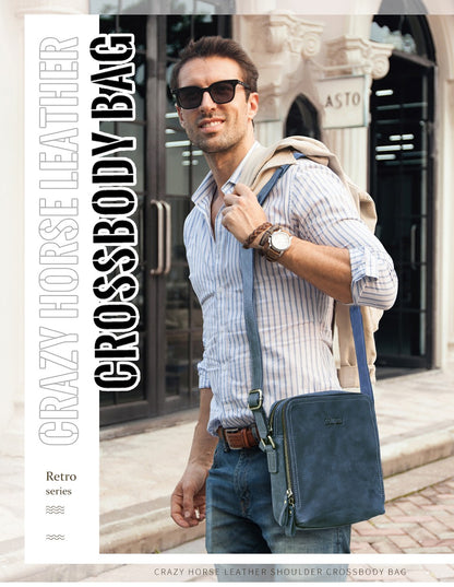 CONTACT'S Genuine Leather Men's Messenger Bag Vintage Sling Shoulder Bags for 7.9" iPad Mini High Quality Male Crossbody Bag Men