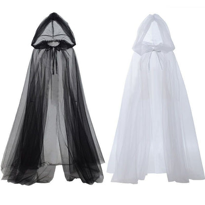 Halloween Ghost Cosplay Outfit Long Mesh Hooded Cloak Grim Reaper Witch Costume For Stage Performance Party Show