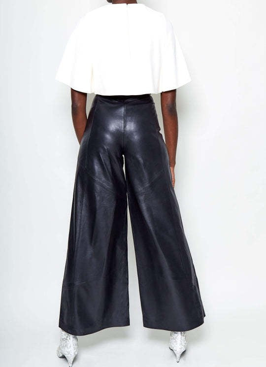 CM.YAYA Women Fashion Faux Leather High Waist Wide Leg Loose Pants Sashes Zipper 2025 Spring Party Casual Street PU Trousers