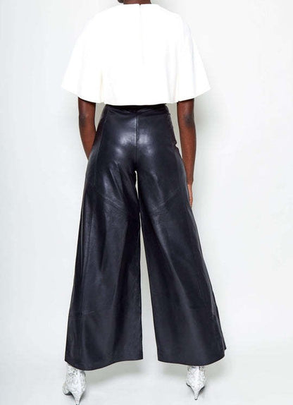 CM.YAYA Women Fashion Faux Leather High Waist Wide Leg Loose Pants Sashes Zipper 2025 Spring Party Casual Street PU Trousers