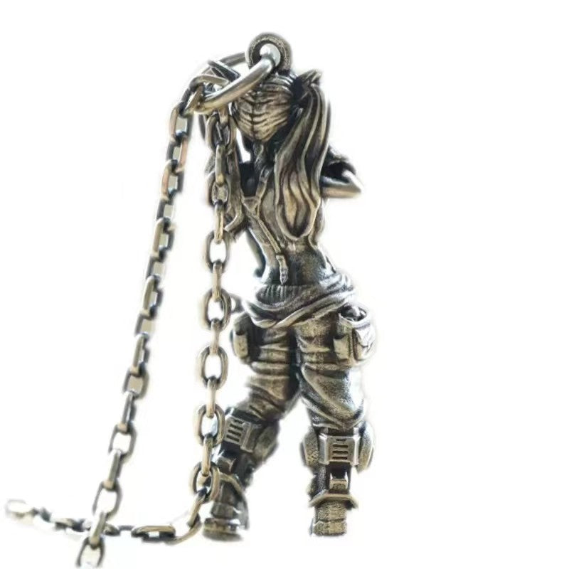 Colar Pingente Menina Bonita Anime Mecha Banhado a Prata Joia da Moda Hip-Hop Rock Punk Presente para Homens e Mulheres