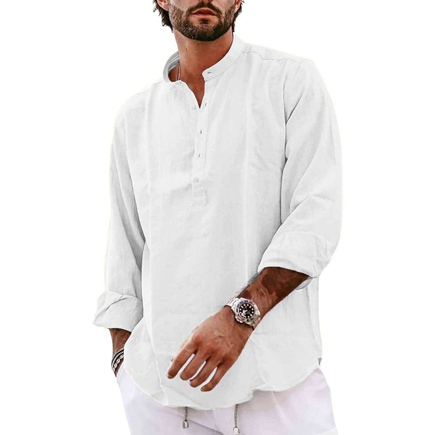 Streetwear Mens Cotton Linen Shirts Casual Lightweight Long Sleeve Henley Shirts for Men Beach Hawaiian Breathable T Shirts