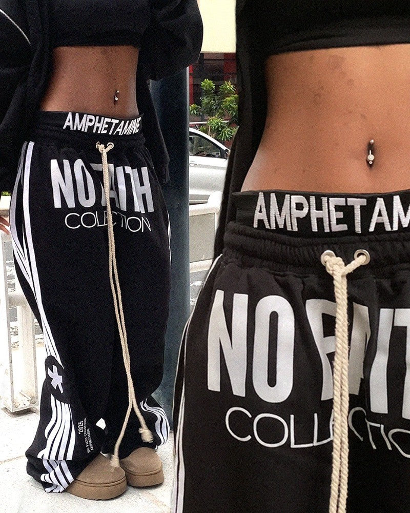 Calça de moletom masculina folgada com bordado de letras listradas padrão Y2K, moda urbana, Hip hop, Gótica, Harajuku, rock
