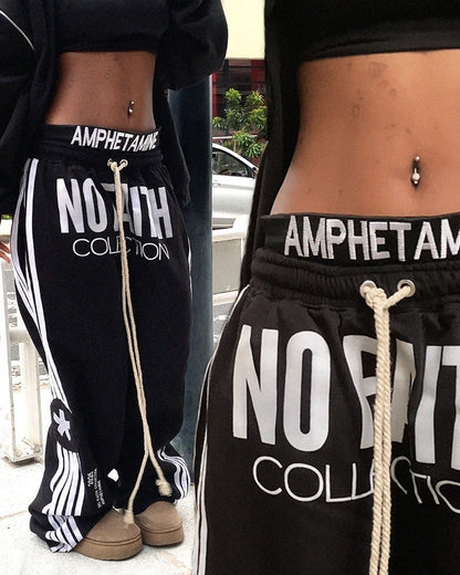 Calça de moletom masculina folgada com bordado de letras listradas padrão Y2K, moda urbana, Hip hop, Gótica, Harajuku, rock