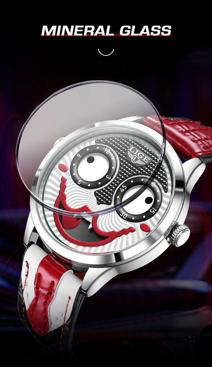 LIGE 2025 Creative Watches For Men Clown Fashion Quartz Wristwatches Waterproof Leather Strap Mens Watch Cool Joker Reloj Hombre