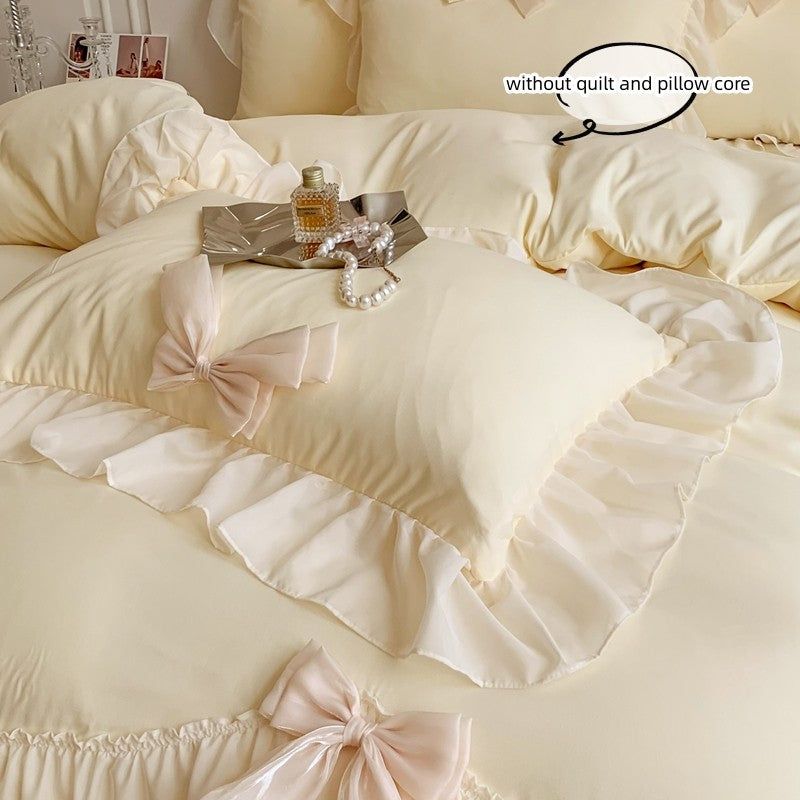 3pcs White Bedding set ruffles Duvet Cover Set (1*Duvet Cover + 2*Pillowcase, Without Core)for bedroom guest room
