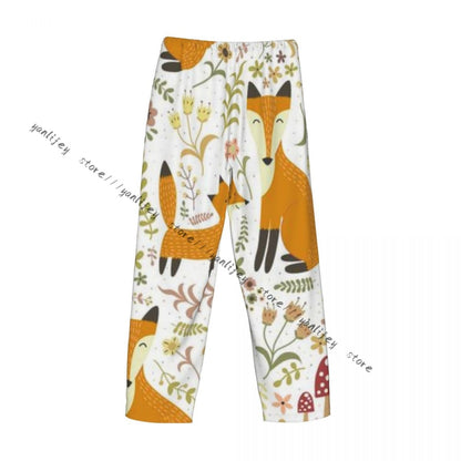 Men's Sleepwear Loose Sleep Pants Pajamas Cute Foxes Forest Long Lounge Bottoms Casual Homewear