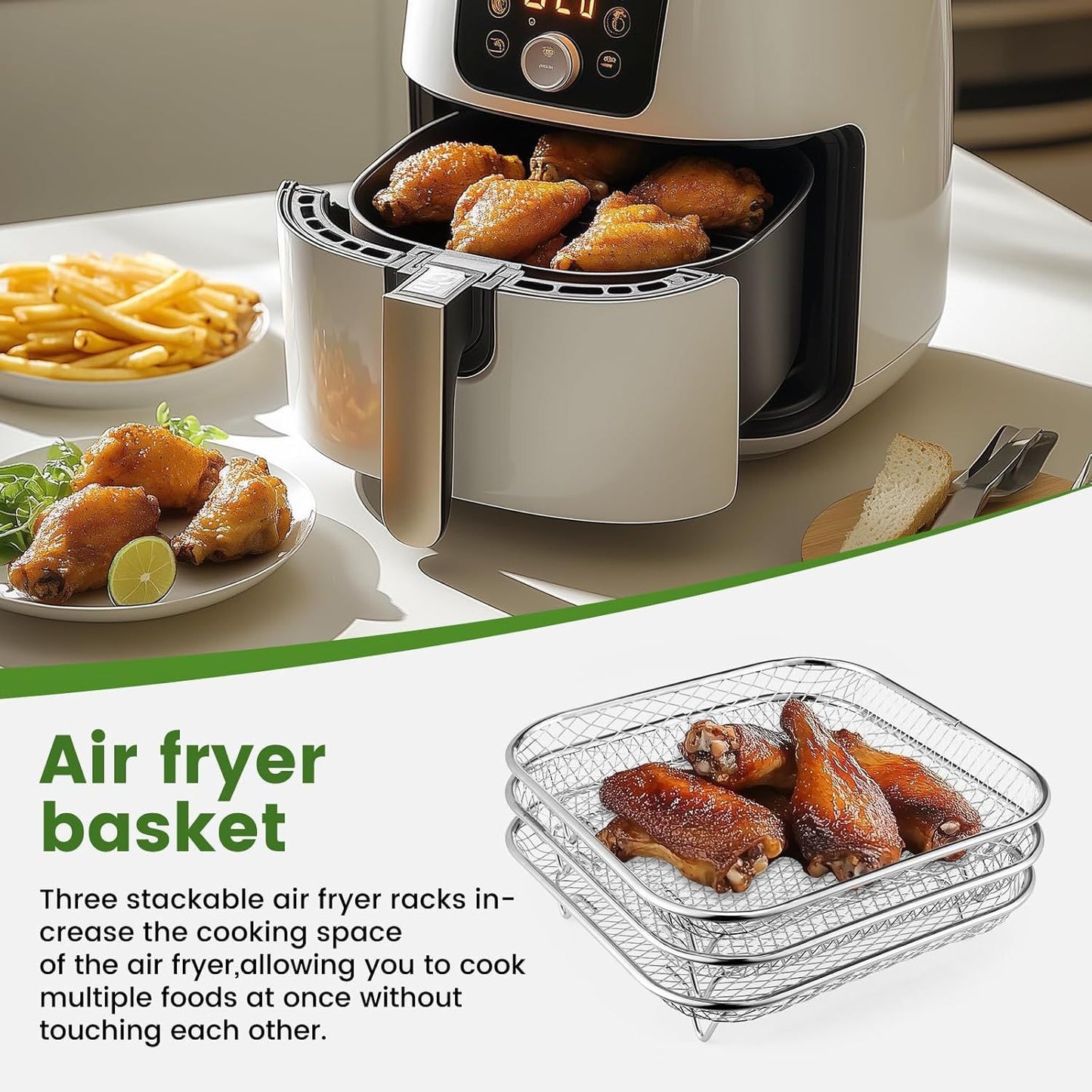 Air Fryer Rack Stackable Multi-Layer Stainless Steel Dehydrator Rack for Cosori, Instant Vortex, Ninja Foodi Grill