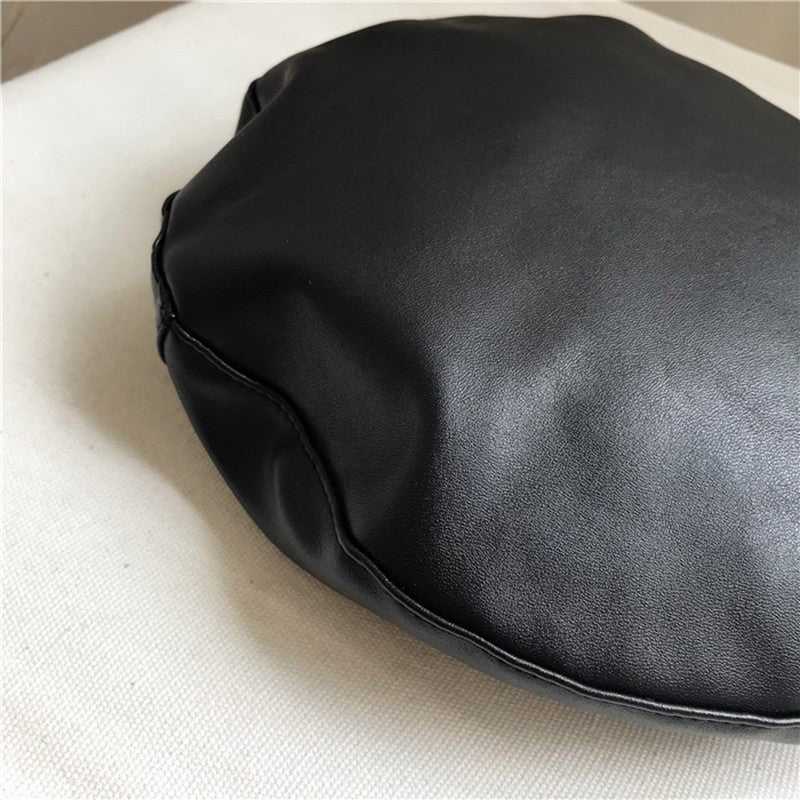 Women Girl Beret Hat French Retro Artist Beanie Hat Elegant Solid Color PU Leather Lady Painter Cap Spring Autumn Lady Berets