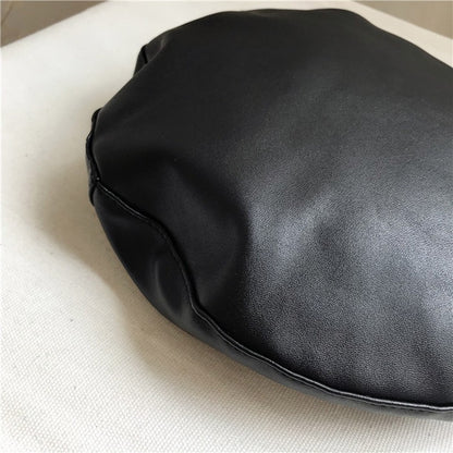 Women Girl Beret Hat French Retro Artist Beanie Hat Elegant Solid Color PU Leather Lady Painter Cap Spring Autumn Lady Berets