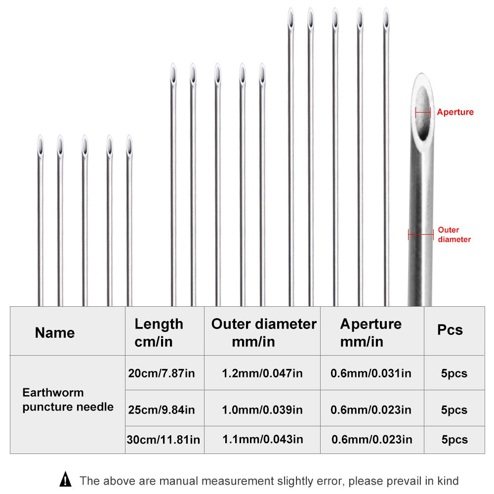 FTK Earthworm Hooking Needle Stainless Steel Earthworm Gas Needle Portable Hollow Fishing Worm Penetrating Driller Fish Tool