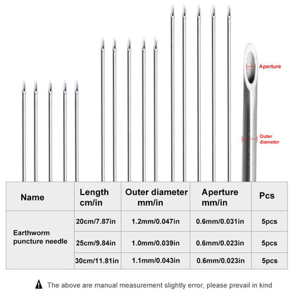FTK Earthworm Hooking Needle Stainless Steel Earthworm Gas Needle Portable Hollow Fishing Worm Penetrating Driller Fish Tool