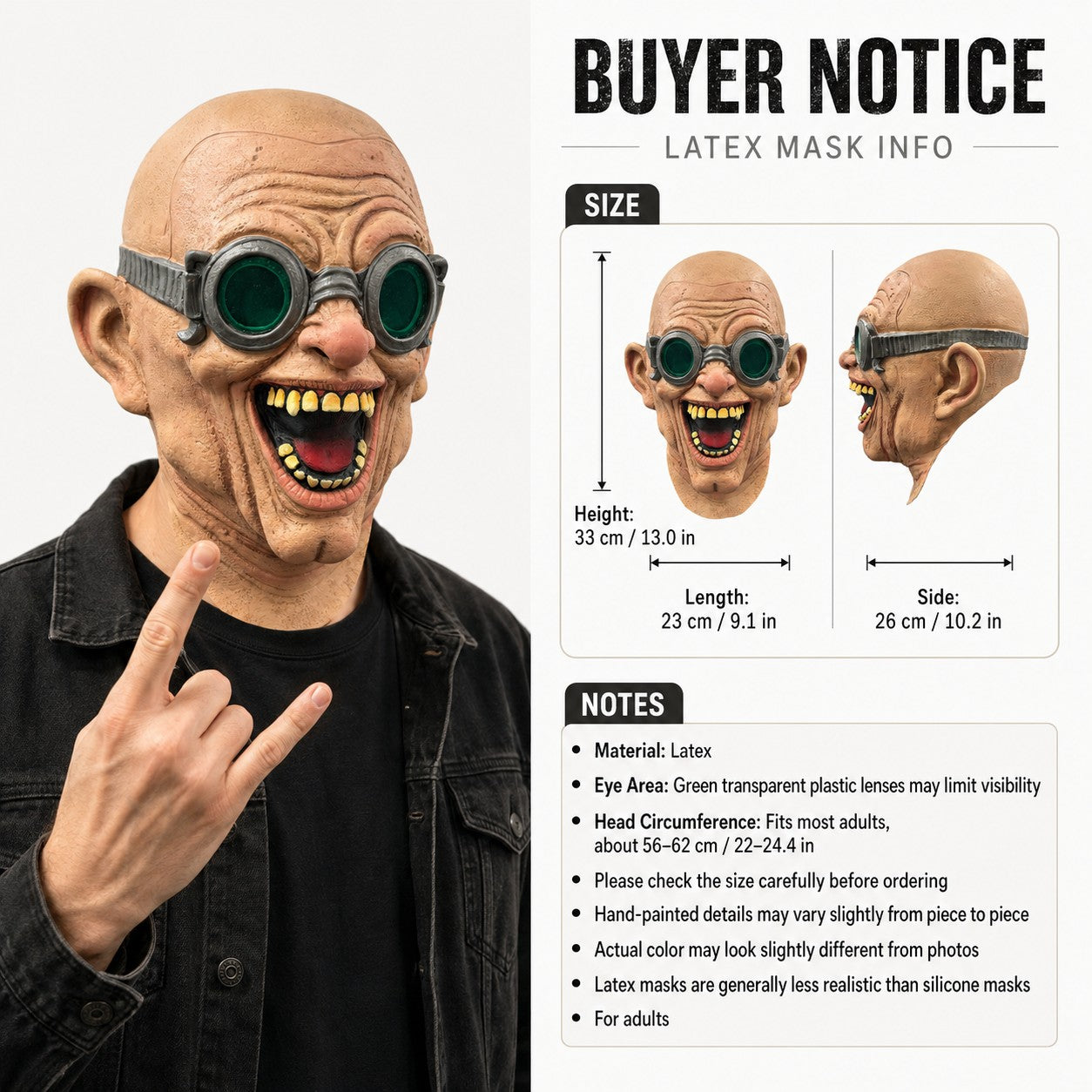 Halloween Scary Latex Mask Old Man Cosplay Head Cover Funny Bald Grandpa Prop with Goggles for Carnival Party