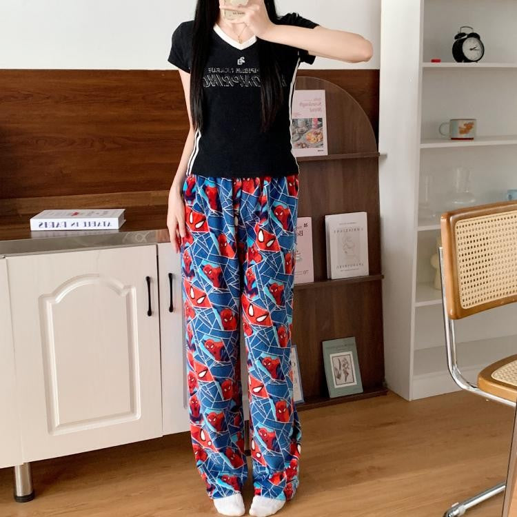 Anime Stitch Plush Pajama Pants Sanrio Kawaii Hello Kitty Cute Women Winter Warm Student Sleeping Pants Loose Casual Home Pants