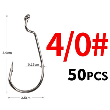 MEREDITH 50 unidades/pacote Anzóis de minhoca macia de pesca de aço de alto carbono larga Super Lock Anzóis de pesca de isca macia 8#-5/0 Material de pesca