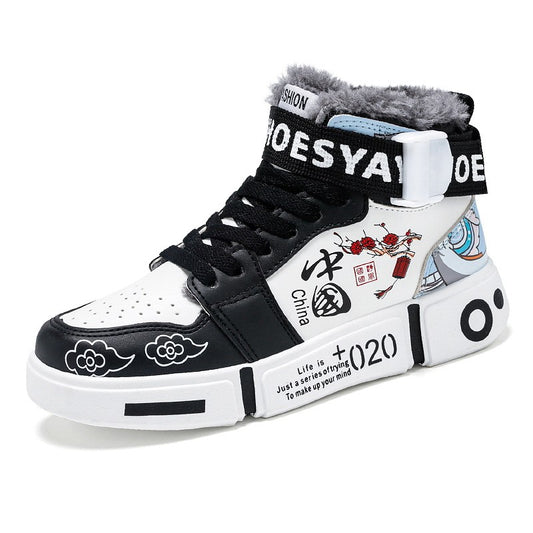 Mens Board Shoes 2025 Winter New High Top Winter Warm Casual Sports Shoes Flat Cotton Comfortable Outdoor Walking Shoes for Men