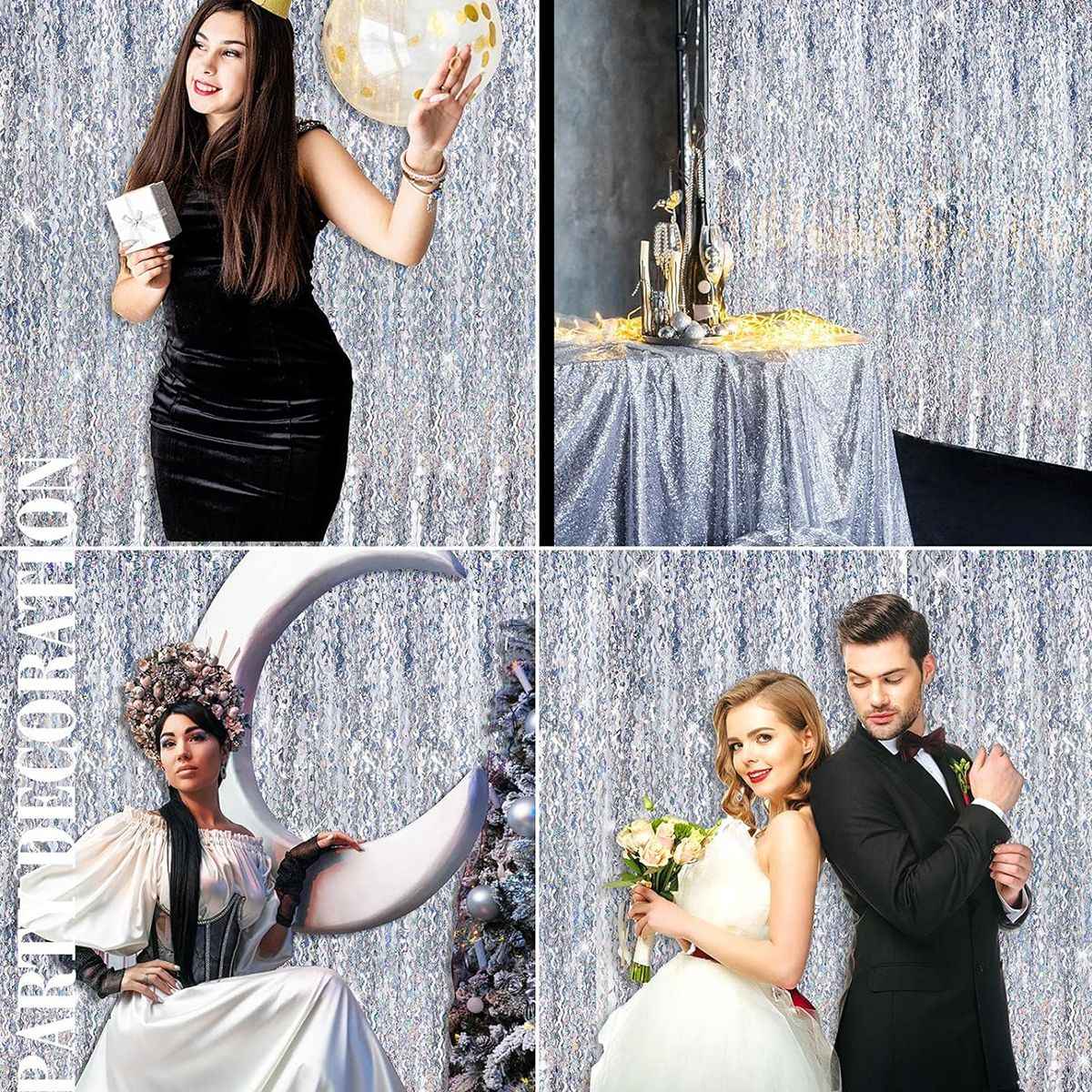 1x2m Wave Pattern Foil Curtain Decor Balloon Rain Tinsel Fringe Streamer Background for Birthday Party Wedding Decoration