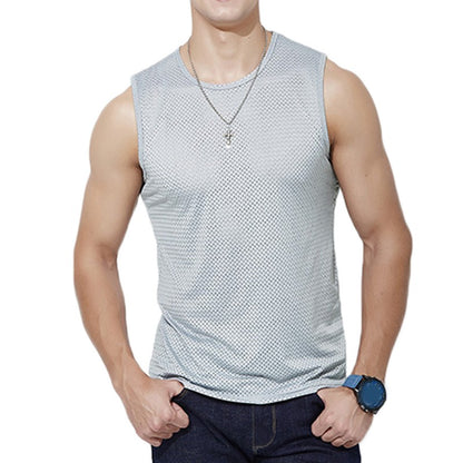 Men's Ice Silk Mesh Tank Tops Gym Stringer Transparent Bodybuilding Sleeveless Shirt Fitness Vest Male mesh Muscle Singlets