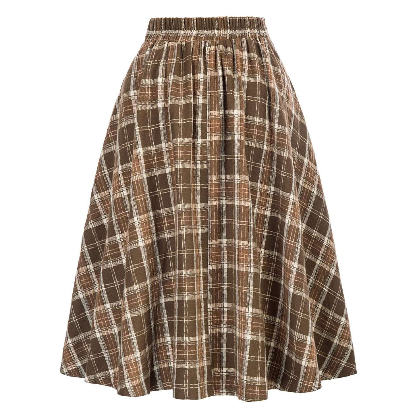 High Waisted Plaid Large Swing Skirt, Fashionable Women's Plaid Elastic Waisted A-line Skirt
