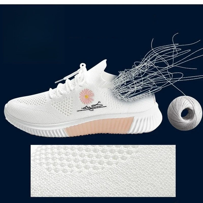 Spring and autumn seasonsLadies Knitted Sneakers Fashion Simple Lace-up Running Shoes Mesh Breathable Casual Female Students