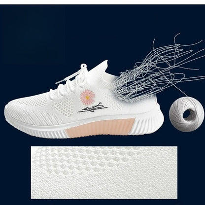 Spring and autumn seasonsLadies Knitted Sneakers Fashion Simple Lace-up Running Shoes Mesh Breathable Casual Female Students