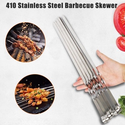 Outdoor Camping Picnic Stainless Steel Barbecue Skewer BBQ Utensil Flat BBQ Fork 6Pcs Wide BBQ Sticks Barbecue Supplies