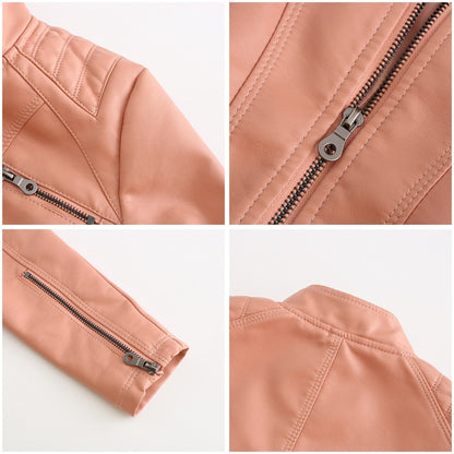 2025 Autumn Women's Black Moto Biker Zipper Jacket, Red Apricot Coffee PU Coat, Light Purple Outerwear.