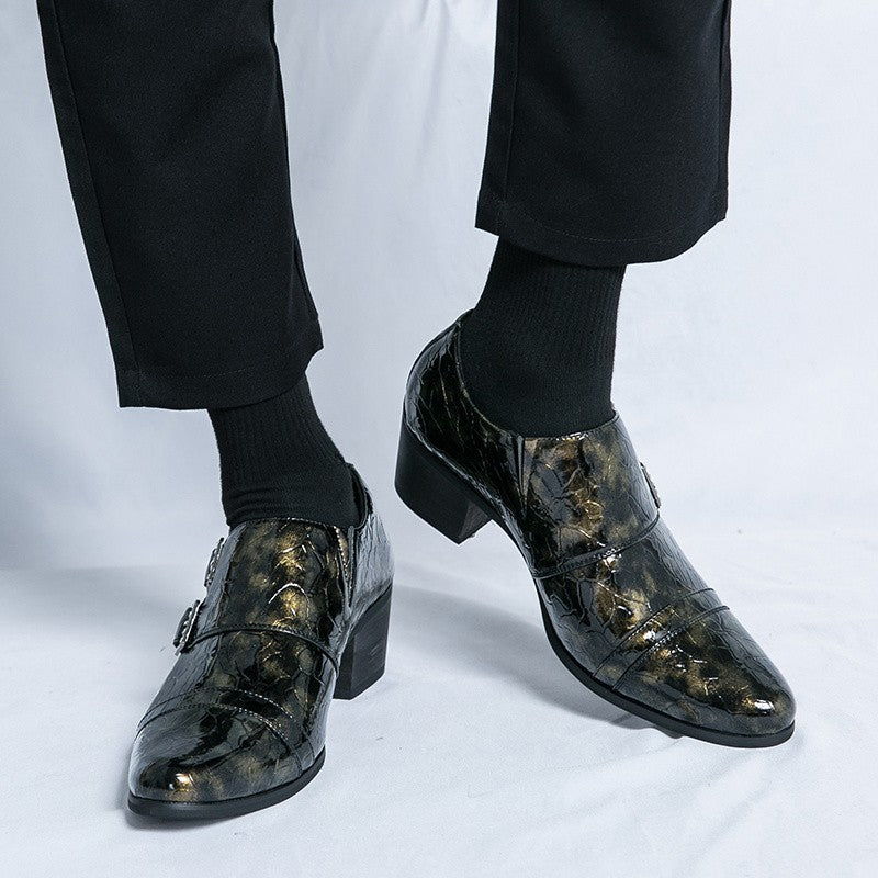 Fashion Buckle Leather Shoes For Men Big Size 46 Pointed Dress Shoes Man Quality Bussiness High Heels Shoes Man chaussure hommes