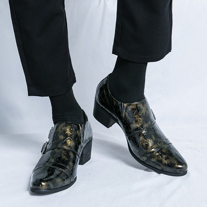 Fashion Buckle Leather Shoes For Men Big Size 46 Pointed Dress Shoes Man Quality Bussiness High Heels Shoes Man chaussure hommes