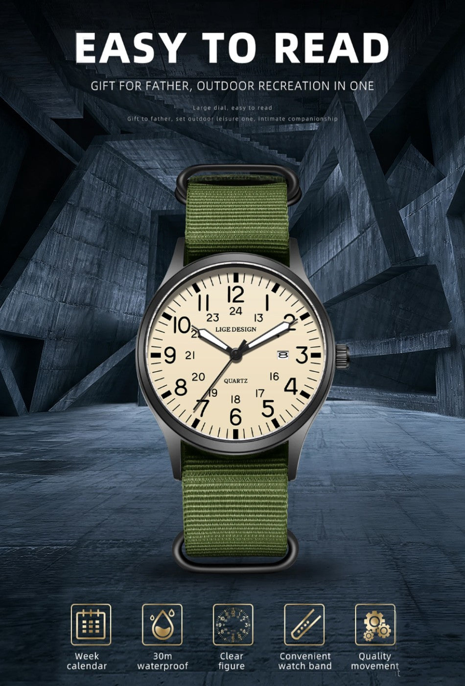 LIGE Top Brand Luxury Men Quartz Watch Date Nylon Leather Waterproof Luminous Military Sports Watches For Men relogios masculino