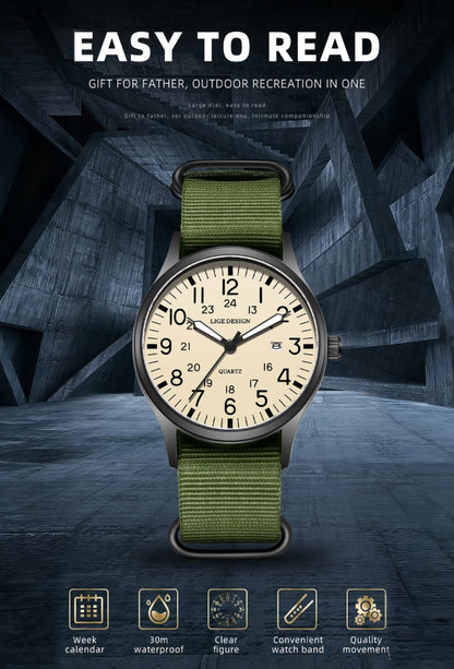 LIGE Top Brand Luxury Men Quartz Watch Date Nylon Leather Waterproof Luminous Military Sports Watches For Men relogios masculino